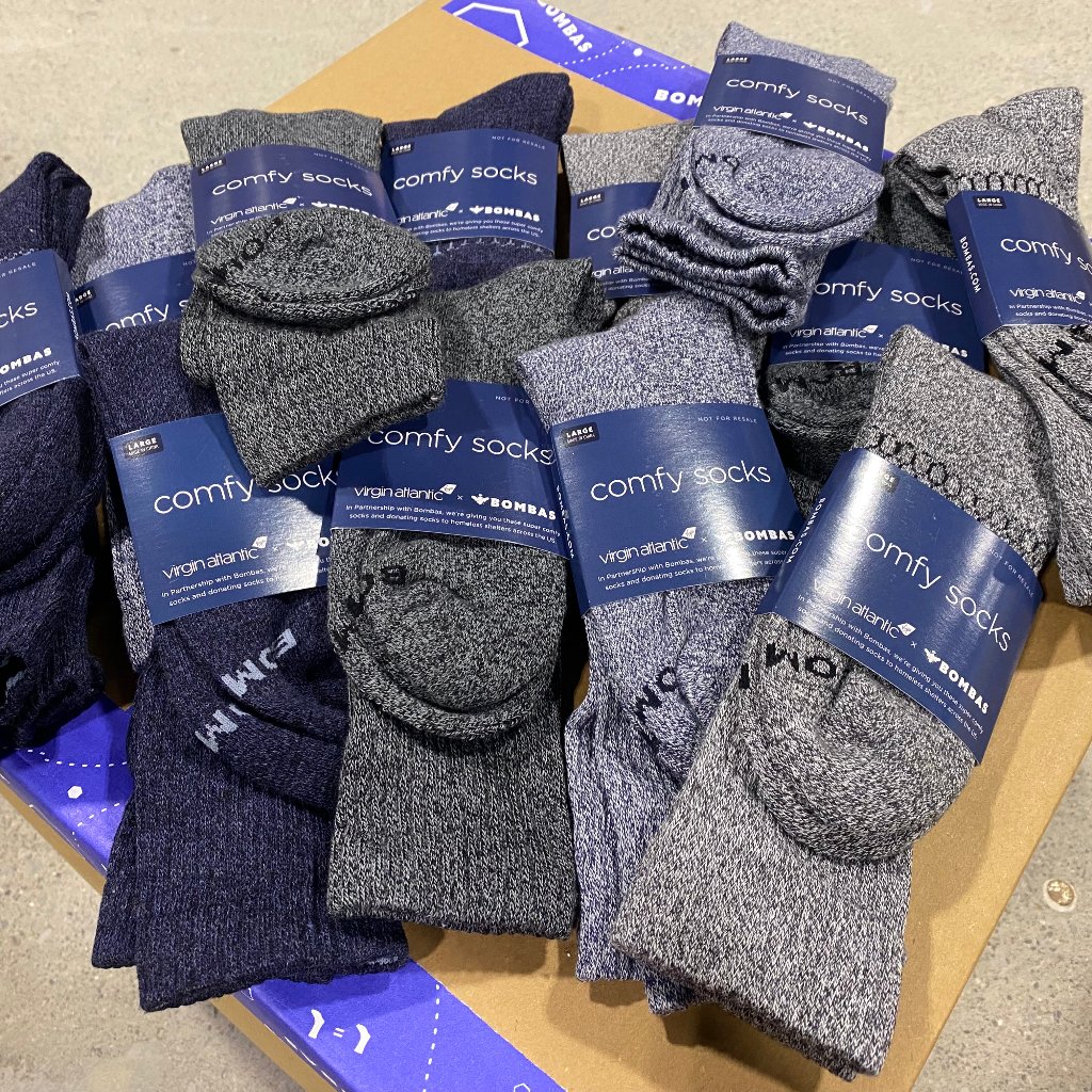 [24 Pairs] Bnwt Bombas X Virgin Atlantic Calf Socks Large - Gray